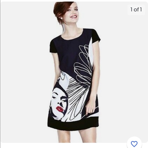 KENSIE FACE PRINT MINI shift DRESS / Black print white and red relaxed Small - Picture 1 of 13
